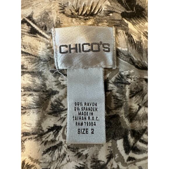 Chicos Womens Top Shirt Blouse Size 2 US 12 White Black and Gray Feather Pattern - Picture 6 of 6